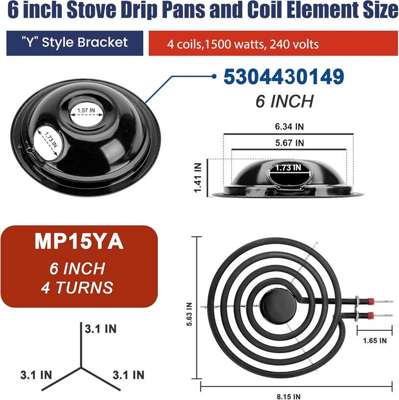 Fetechmate 5304430149 5304430150 Black Porcelain Stove Drip Pans & MP22YA Electric Stove Burner Element Compatible with Frigi-daire Ken-more Tap-pan, Stove Element Replacement 318067041 318067051 by - Image 2